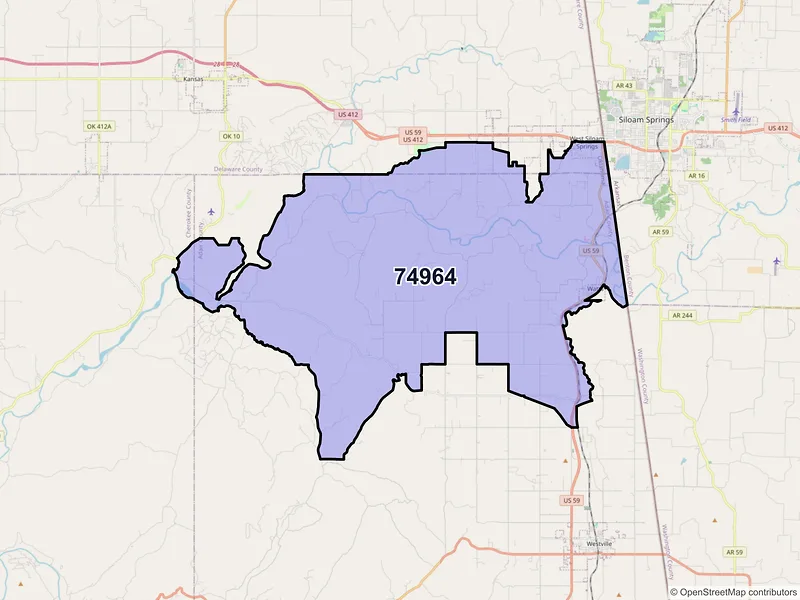 Map of ZIP Code 74964 — Watts, OK