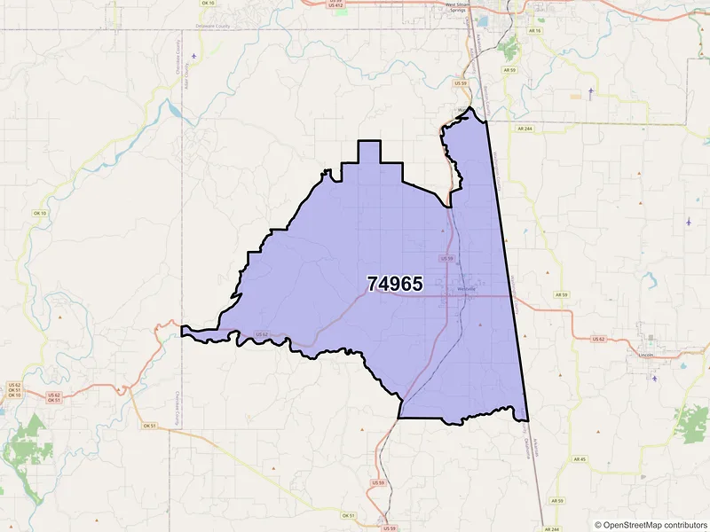Map of ZIP Code 74965 — Westville, OK
