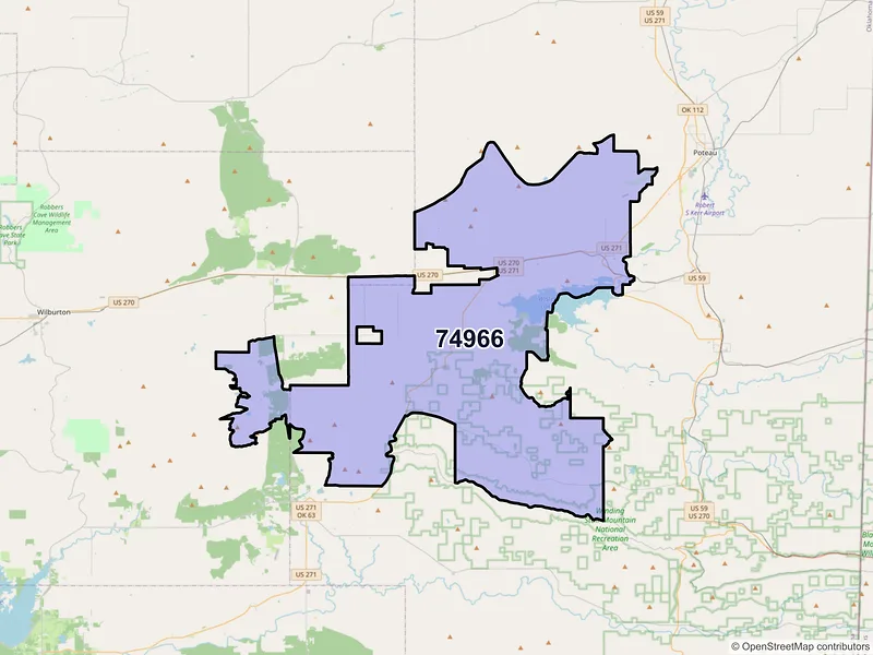 Map of ZIP Code 74966 — Wister, OK