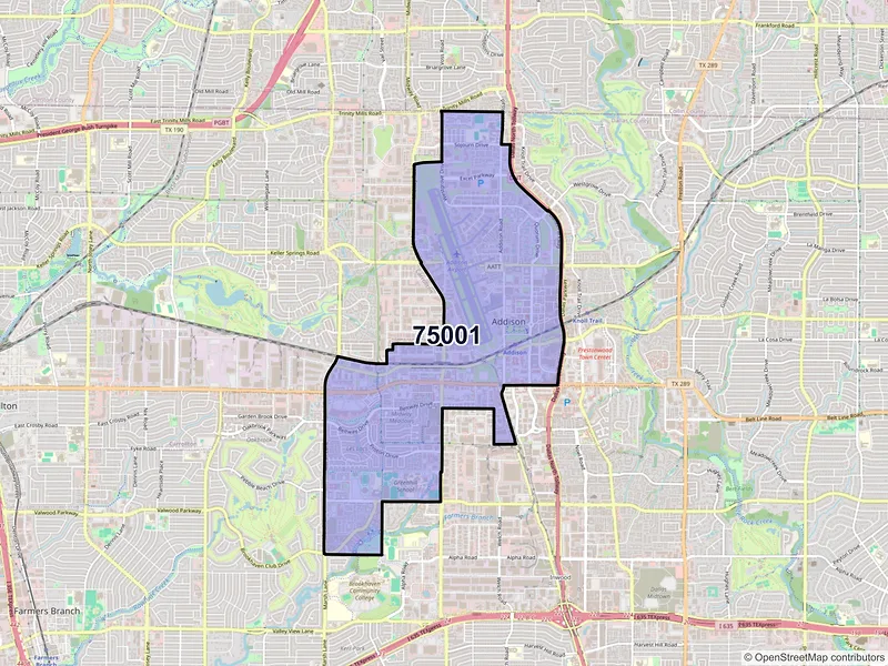 Map of ZIP Code 75001 — Addison, TX