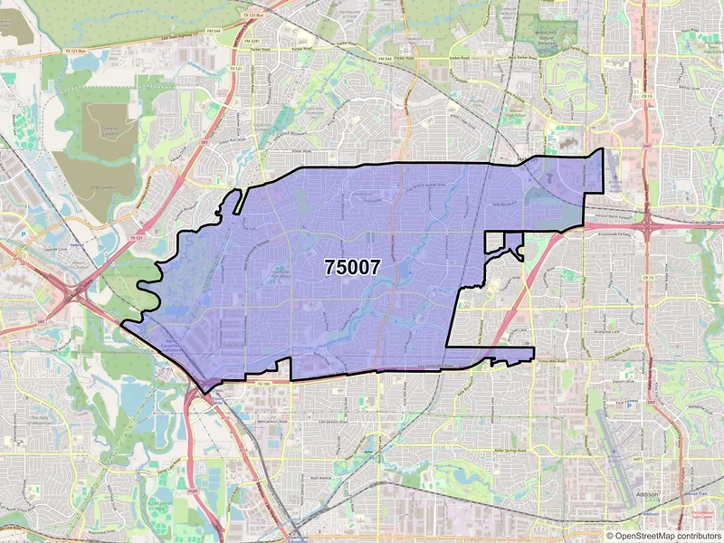 Map of ZIP Code 75007 — Carrollton, TX
