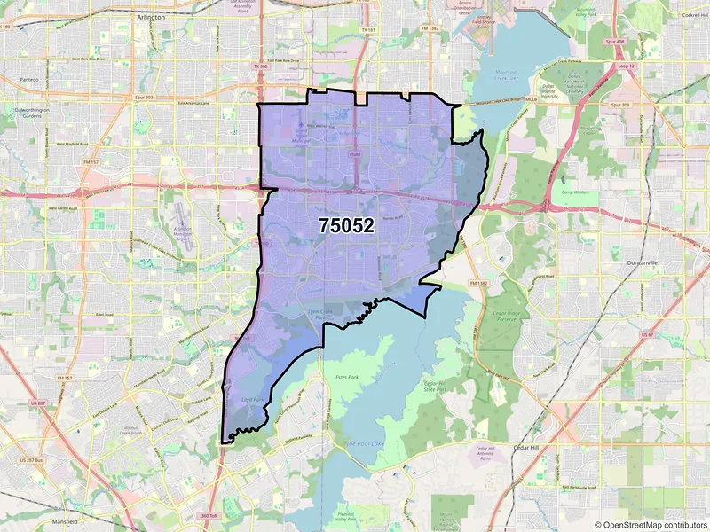 Map of ZIP Code 75052 — Grand Prairie, TX