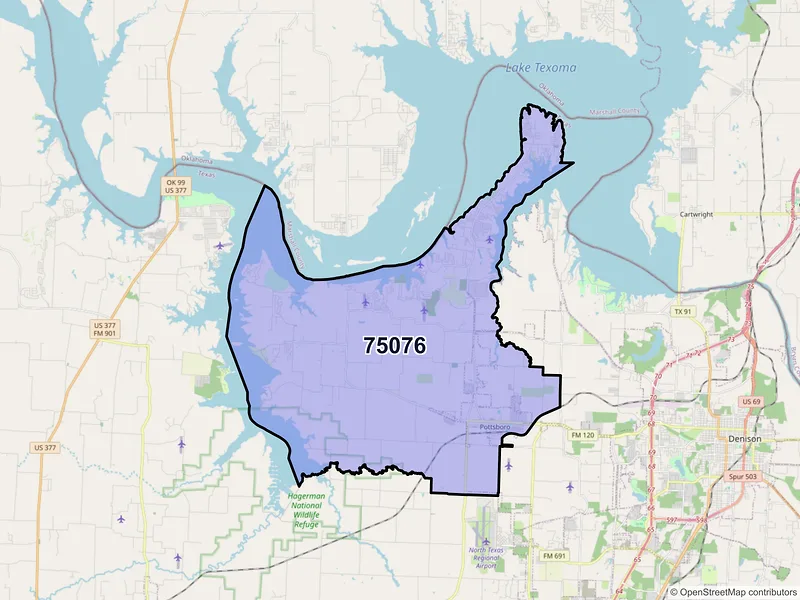 Map of ZIP Code 75076 — Pottsboro, TX