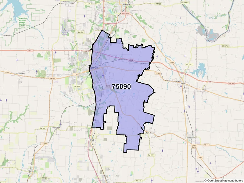 Map of ZIP Code 75090 — Sherman, TX