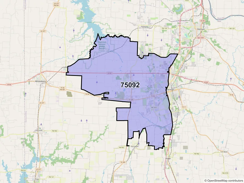 Map of ZIP Code 75092 — Sherman, TX