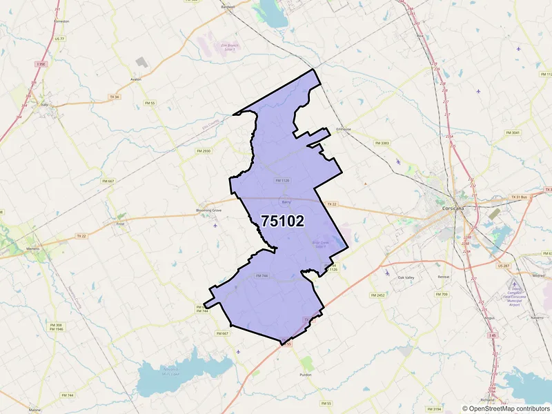 Map of ZIP Code 75102 — Barry, TX