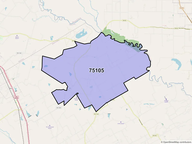 Map of Chatfield, Texas and ZIP codes