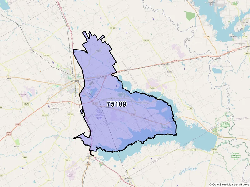 Map of ZIP Code 75109 — Corsicana, TX