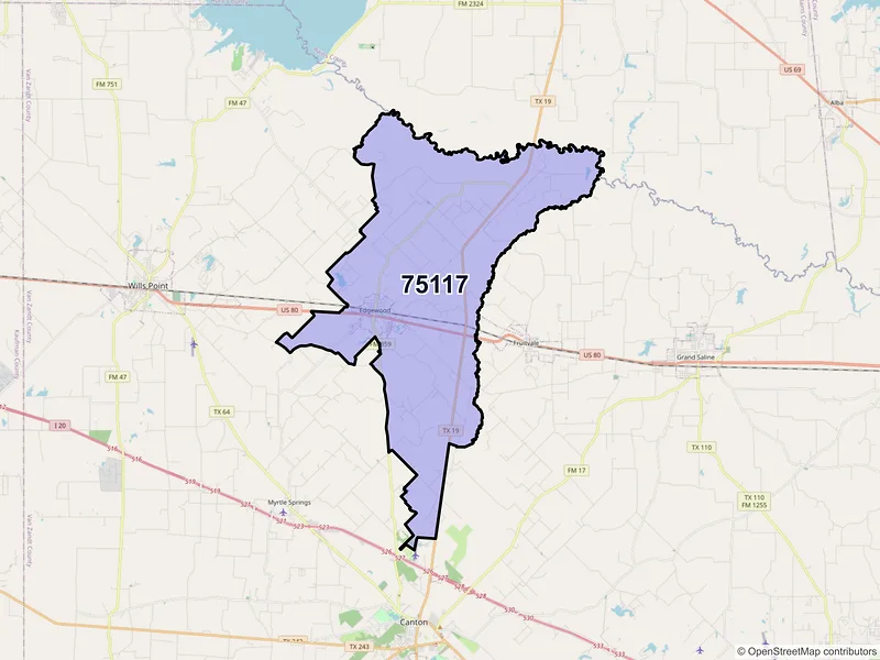 Map of Edgewood, Texas and ZIP codes