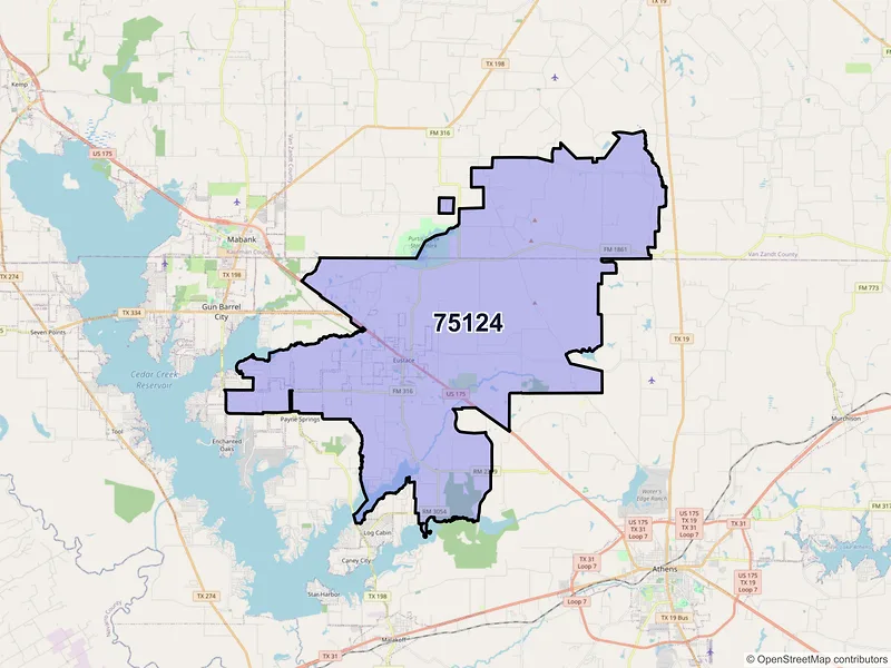 Map of ZIP Code 75124 — Eustace, TX
