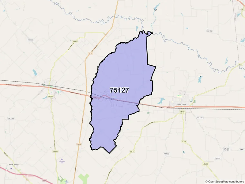 Map of ZIP Code 75127 — Fruitvale, TX