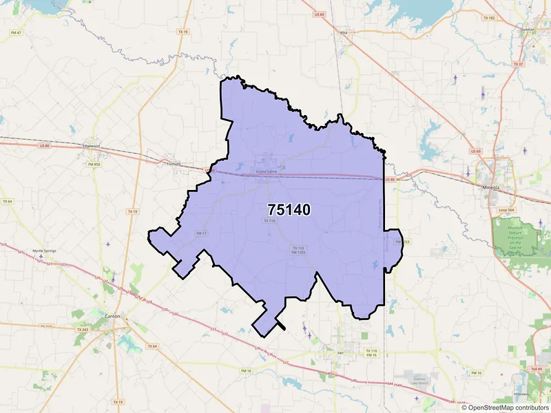 Map of ZIP Code 75140 — Grand Saline, TX