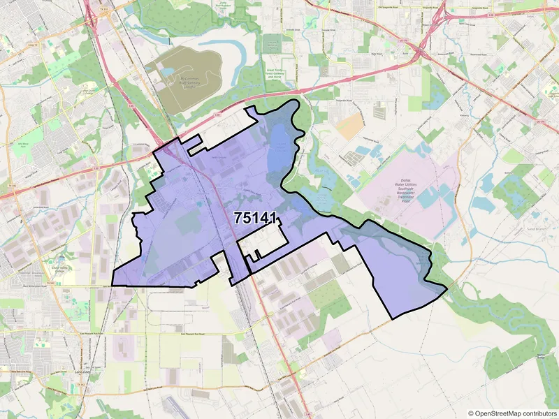 Map of ZIP Code 75141 — Hutchins, TX