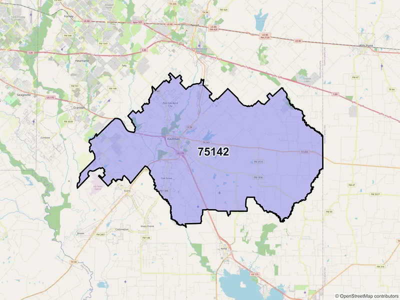 Map of ZIP Code 75142 — Kaufman, TX