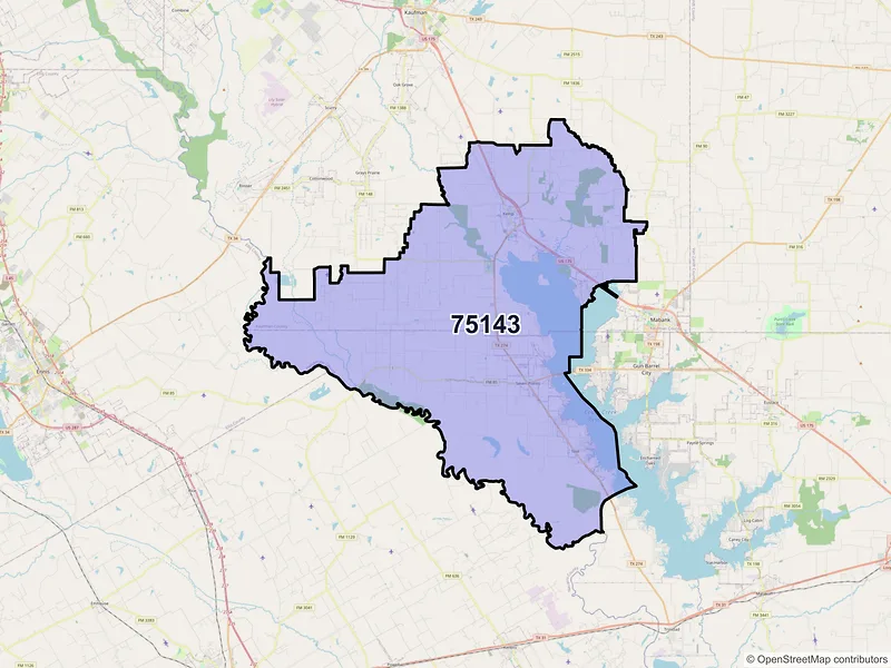 Map of ZIP Code 75143 — Kemp, TX
