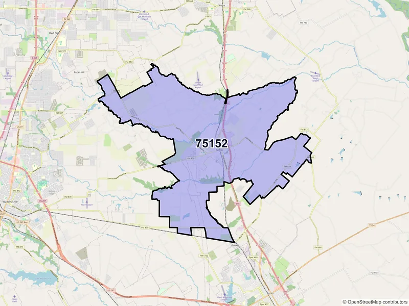Map of Palmer, Texas and ZIP codes
