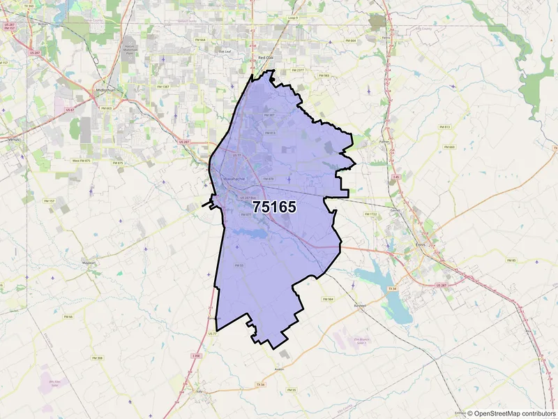 Map of ZIP Code 75165 — Waxahachie, TX