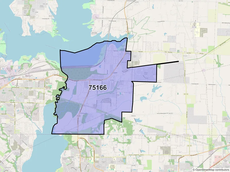 Map of ZIP Code 75166 — Lavon, TX