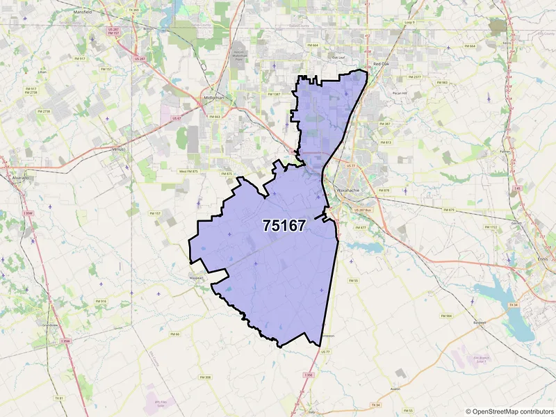 Map of ZIP Code 75167 — Waxahachie, TX