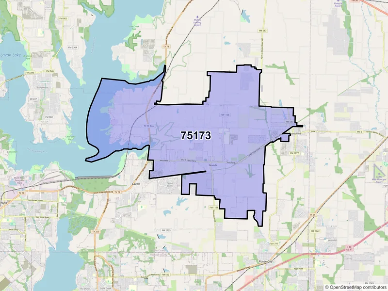 Map of Nevada, Texas and ZIP codes