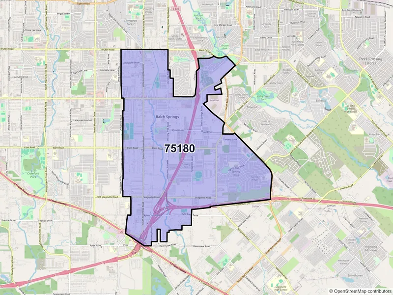 Map of Balch Springs, Texas and ZIP codes