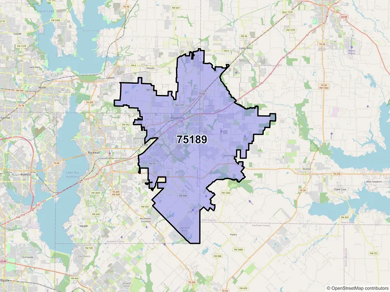 Map of Royse City, Texas and ZIP codes