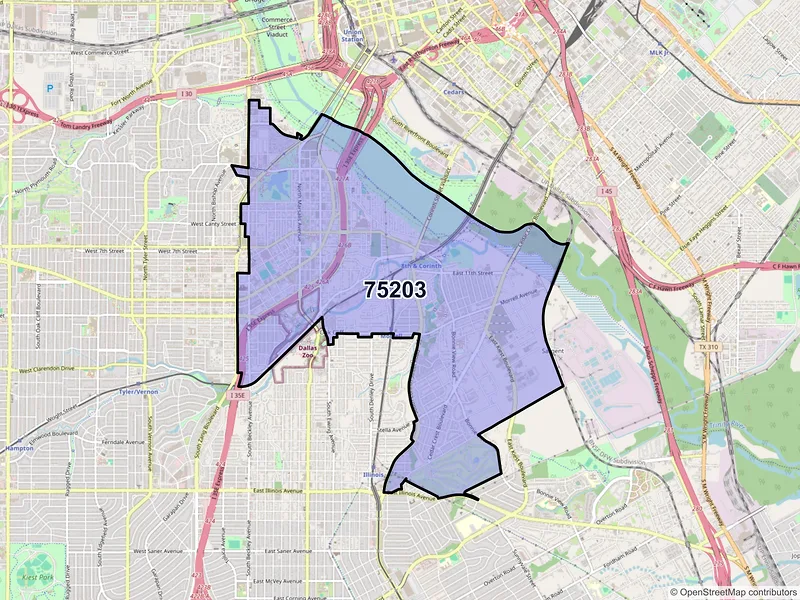 Map of ZIP Code 75203 — Dallas, TX
