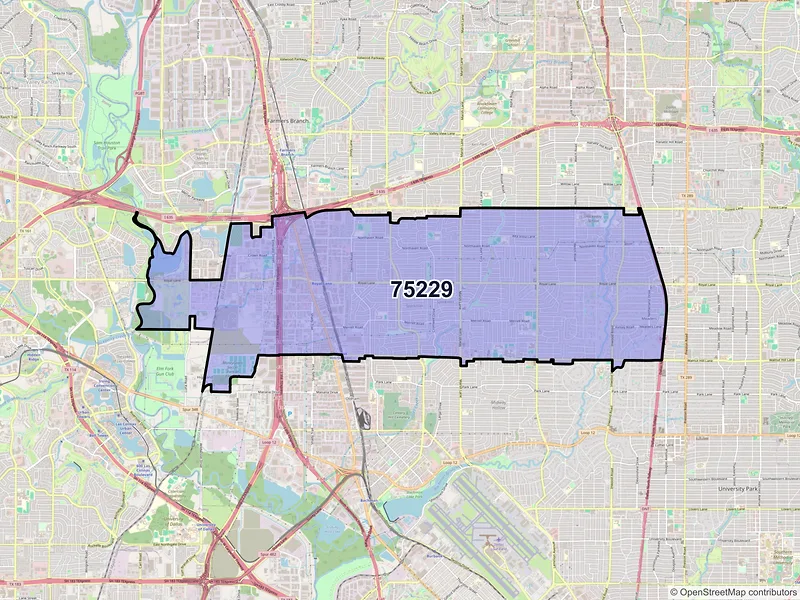 Map of ZIP Code 75229 — Dallas, TX