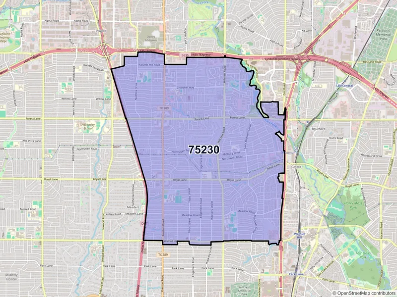 Map of ZIP Code 75230 — Dallas, TX