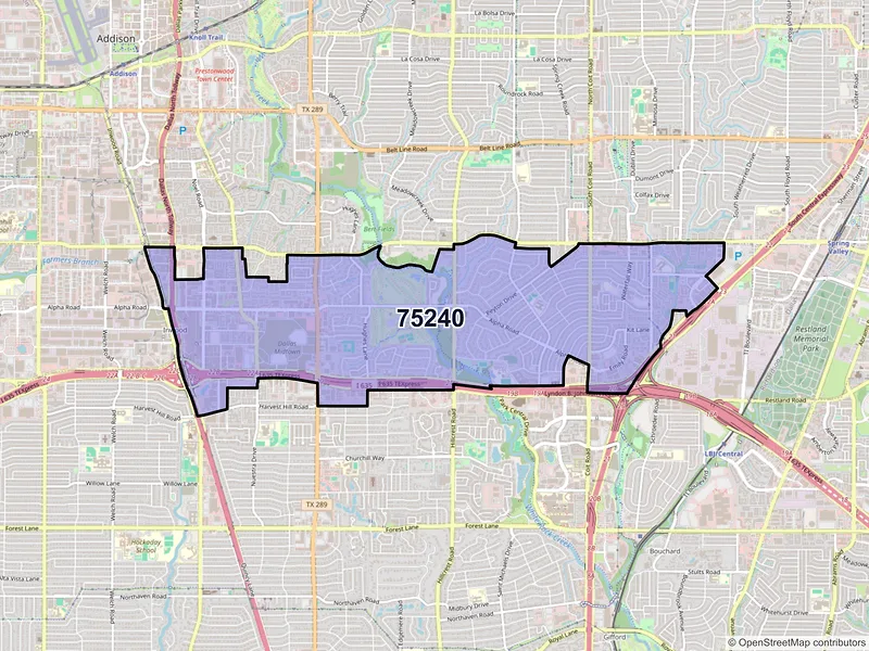 Map of ZIP Code 75240 — Dallas, TX