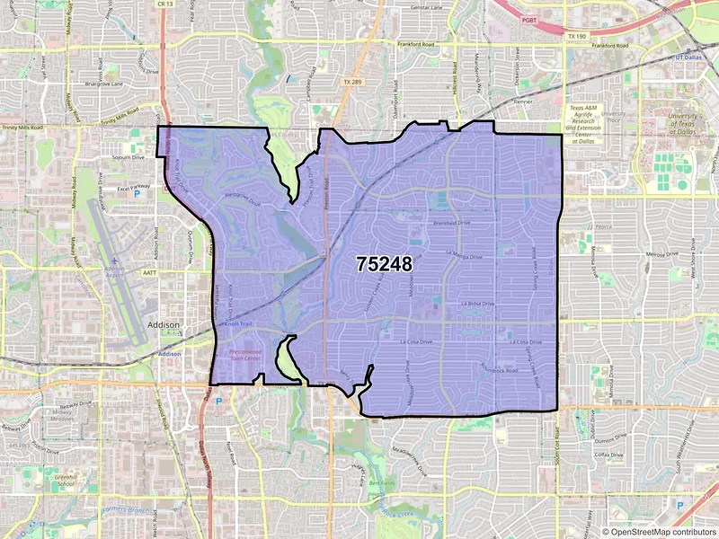 Map of ZIP Code 75248 — Dallas, TX