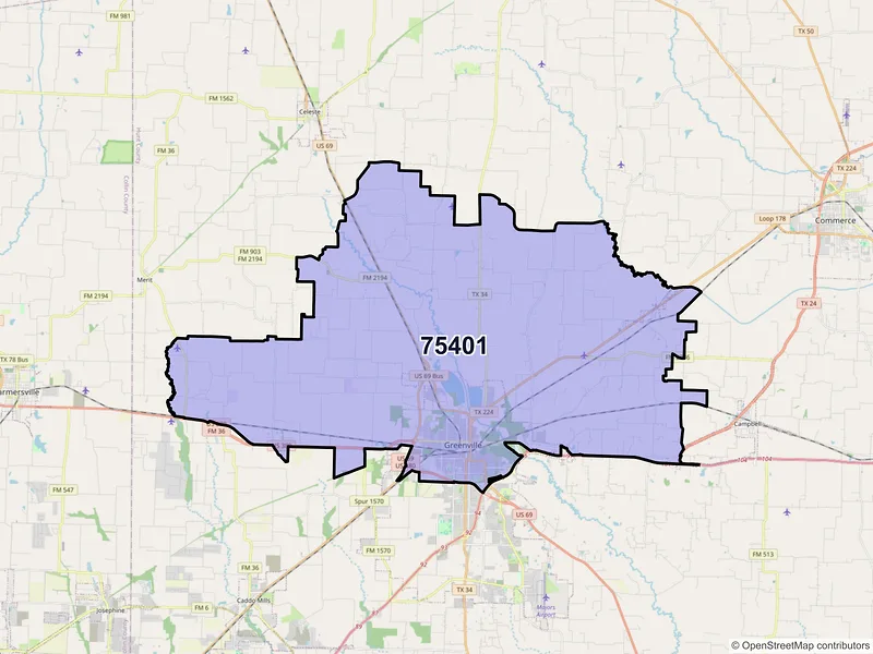 Map of ZIP Code 75401 — Greenville, TX