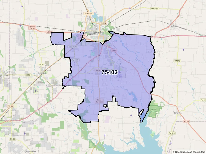 Map of ZIP Code 75402 — Greenville, TX