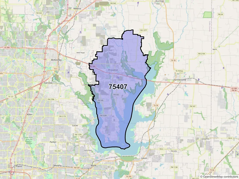 Map of ZIP Code 75407 — Princeton, TX