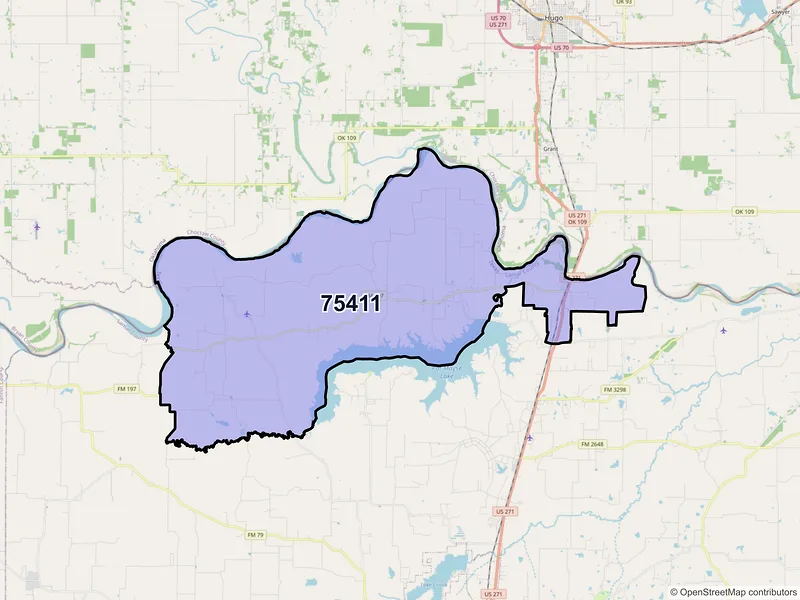 Map of ZIP Code 75411 — Arthur City, TX