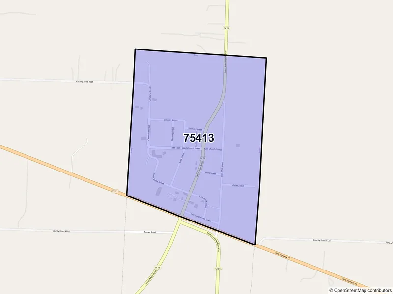 Map of Bailey, Texas and ZIP codes