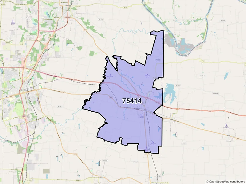 Map of ZIP Code 75414 — Bells, TX
