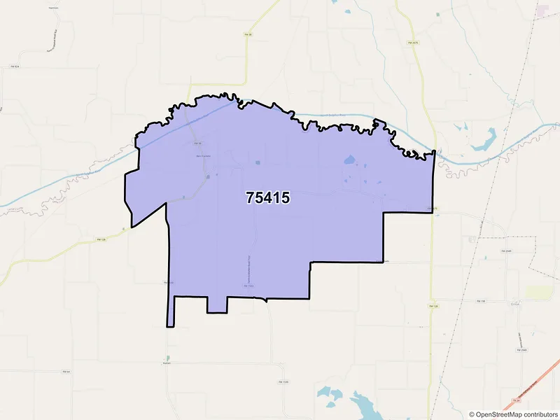 Map of ZIP Code 75415 — Ben Franklin, TX