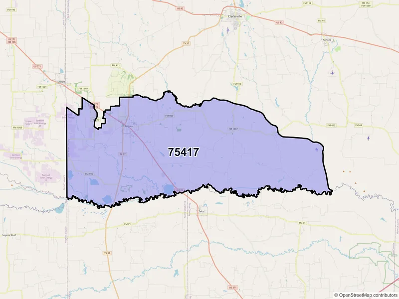 Map of ZIP Code 75417 — Bogata, TX