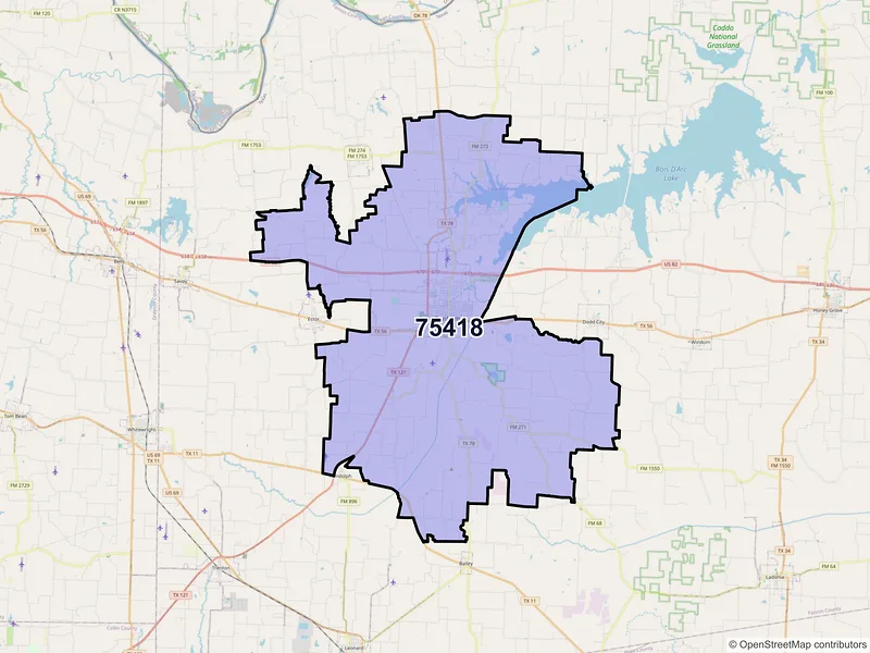 Map of Bonham, Texas and ZIP codes