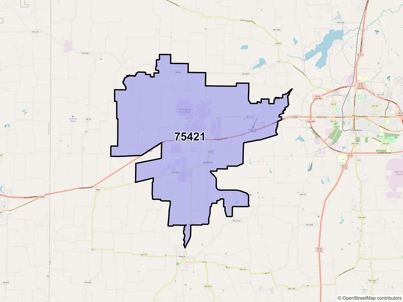 Map of ZIP Code 75421 — Brookston, TX