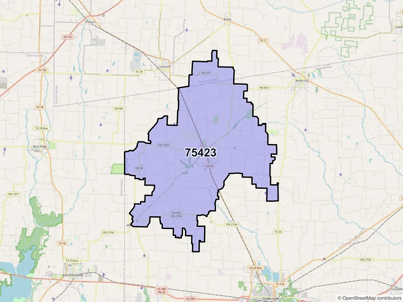Map of ZIP Code 75423 — Celeste, TX