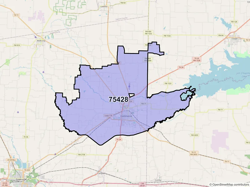 Map of ZIP Code 75428 — Commerce, TX
