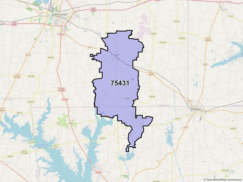 Map of ZIP Code 75431 — Como, TX