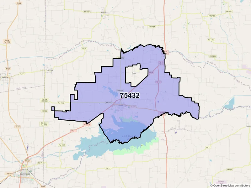 Map of ZIP Code 75432 — Cooper, TX