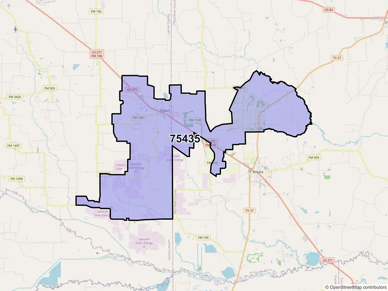 Map of ZIP Code 75435 — Deport, TX