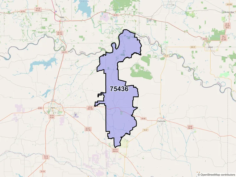 Map of ZIP Code 75436 — Detroit, TX