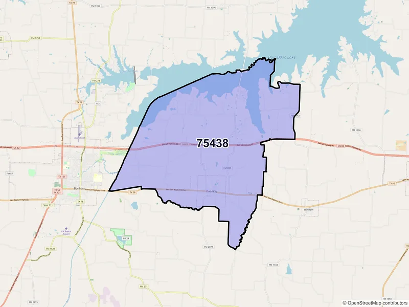 Map of Dodd City, Texas and ZIP codes