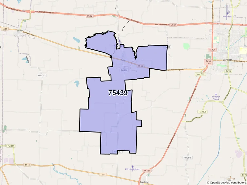 Map of ZIP Code 75439 — Ector, TX