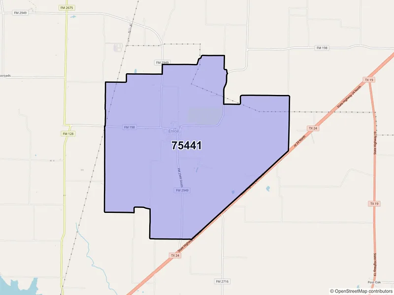 Map of Enloe, Texas and ZIP codes